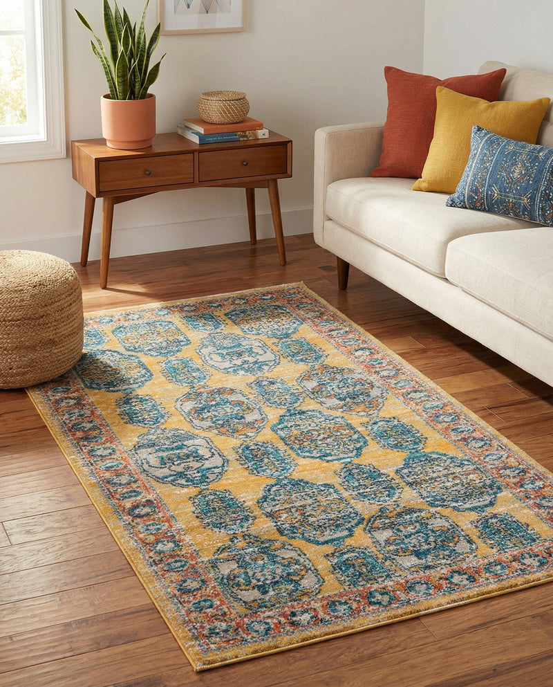 Seville Stripes Collection Area Rug -  Granada (Yellow) Rectangle Yellow  lifestyle 16