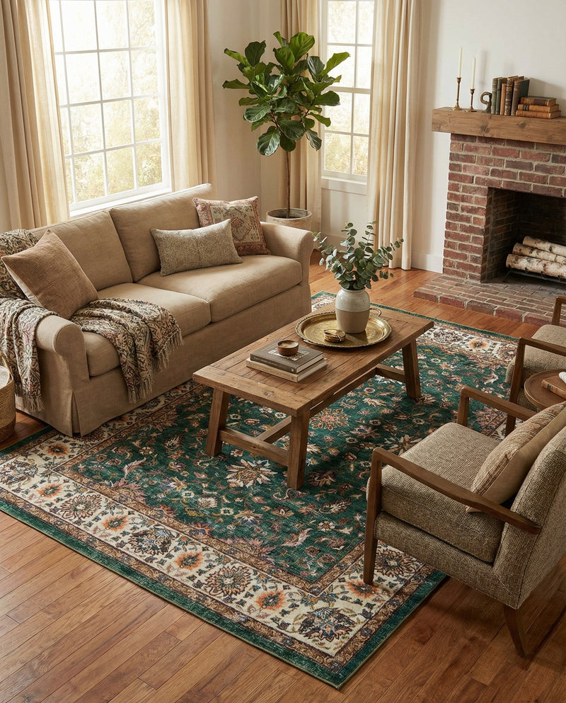 Casablanca Tapestry Collection Area Rug -  Marrakech (Emerald Green) Rectangle Emerald Green  lifestyle 17