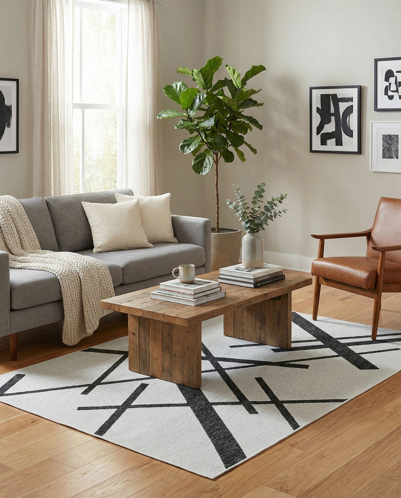Urban Terrace Collection Area Rug -  Bowery Rectangle Black and White  lifestyle 16