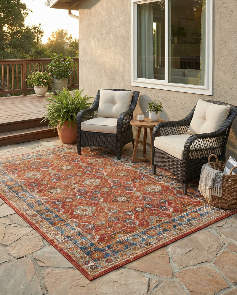 Patio Heritage Collection Area Rug -  Eden Rectangle Antique Red  lifestyle 31