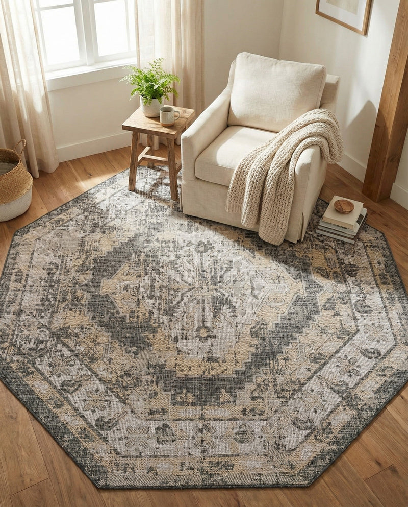 Patio Heritage Collection Area Rug -  Augusta (Charcoal) Octagon Charcoal  lifestyle 79