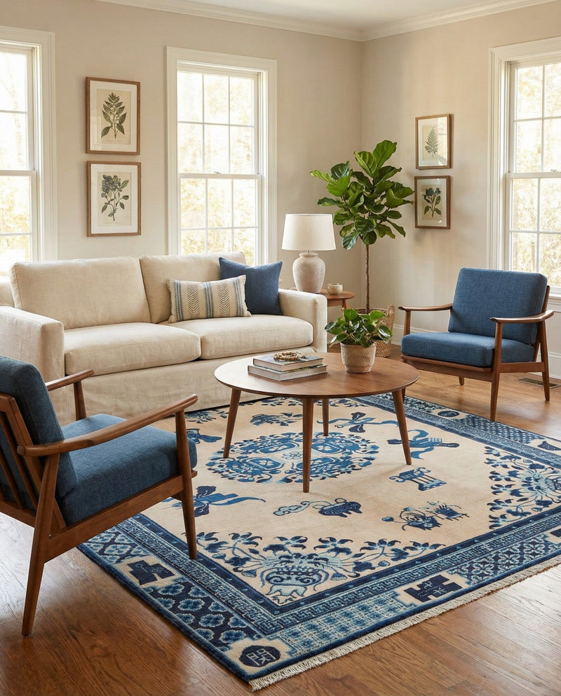 Bazaar Chic Collection Area Rug -  Casablanca Rectangle Ivory and Blue  lifestyle 17