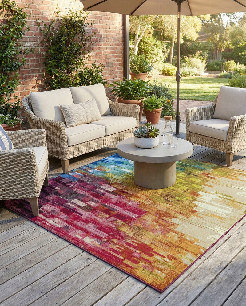 Urban Terrace Collection Area Rug -  Lawn Square Multi  lifestyle 80