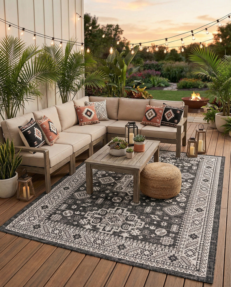 Tribal Terrace Treasures Collection Area Rug -  Incan Isle (Charcoal Gray) Rectangle Charcoal Gray  lifestyle 5