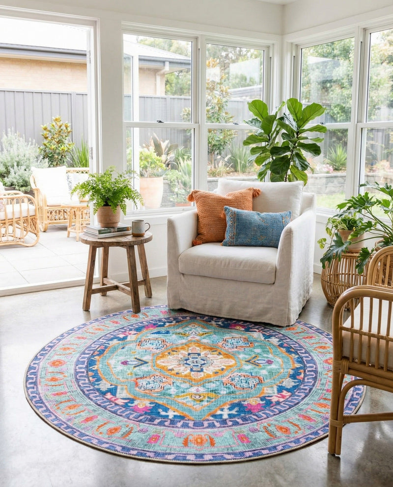 Heritage Elegance Collection Area Rug -  Taj Round Blue  lifestyle 64