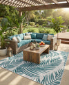 Seaside Blooms Collection Area Rug - Verdure (Teal Ivory) Rectangle Teal Ivory  lifestyle 19