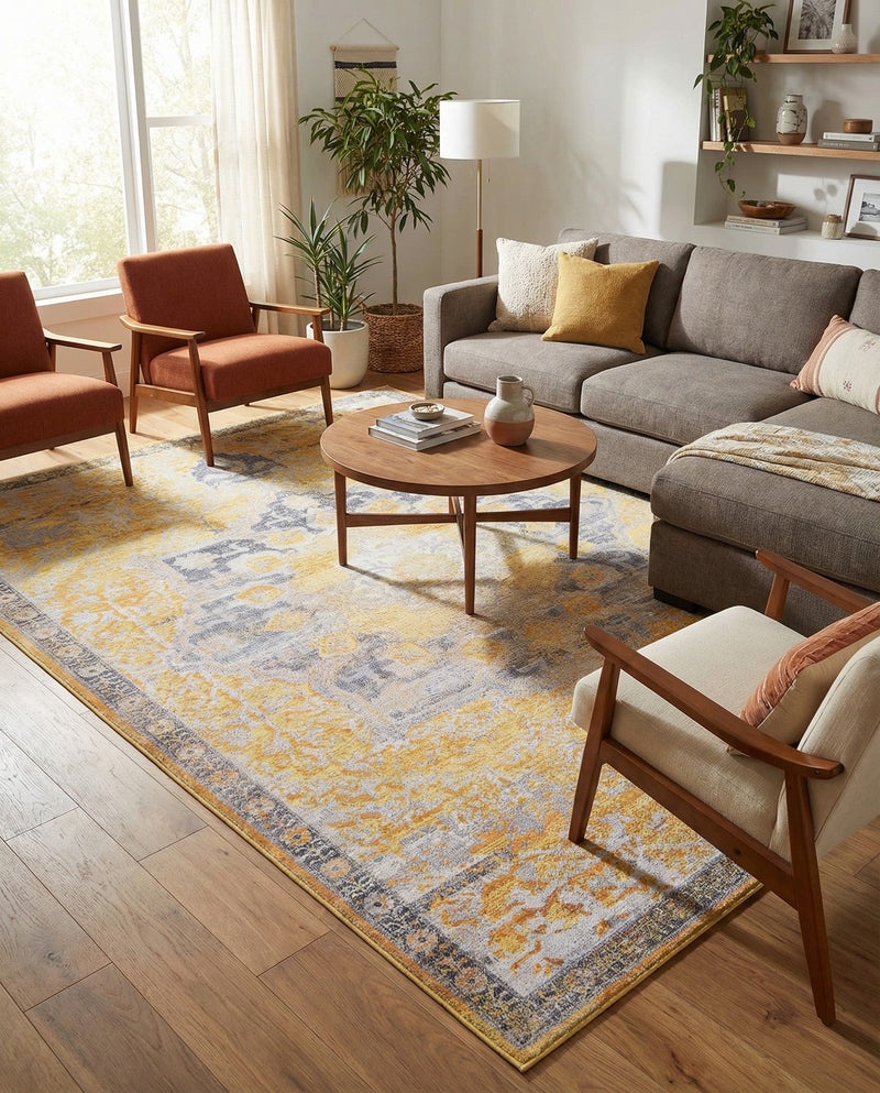 Baroque Era Collection Area Rug - Versailles (Tuscan Yellow) Rectangle Tuscan Yellow  lifestyle 10