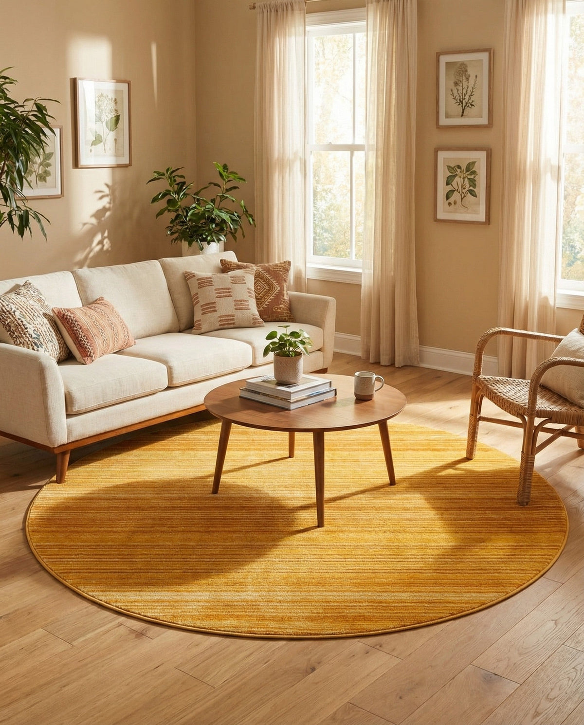 Jewel Oasis Collection Area Rug - Sapphire (Yellow) Round Yellow  lifestyle 87
