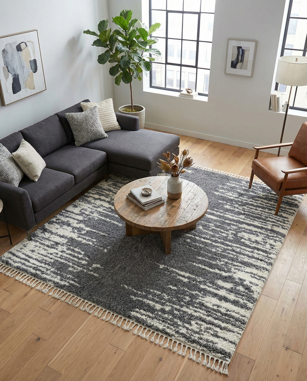 Tranquil Tides Shag Collection Area Rug - Marina Square Gray  lifestyle 138