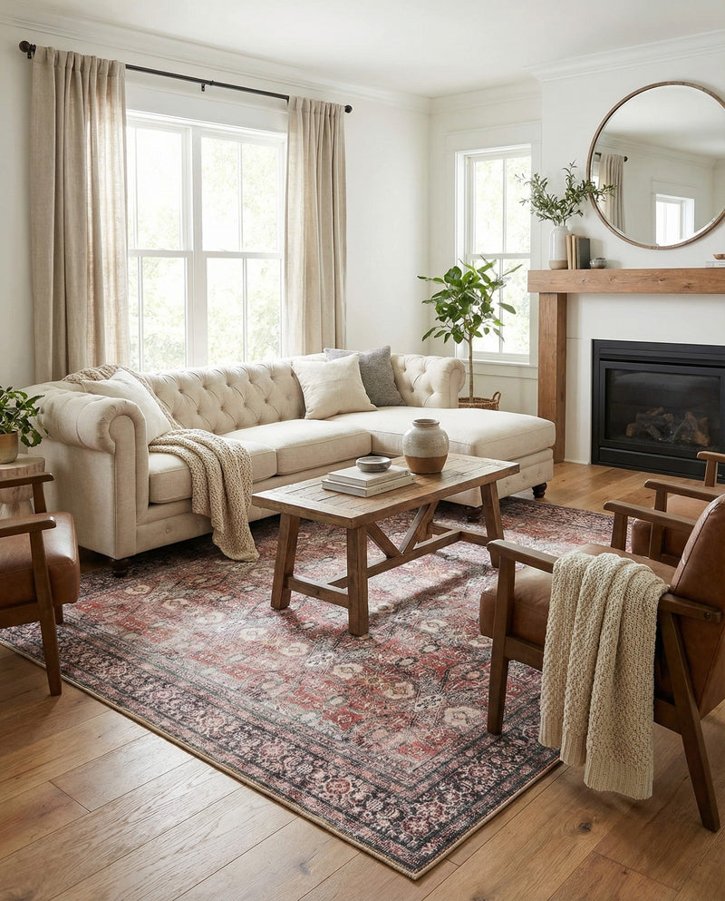 Heritage Elegance Collection Area Rug -  Hampton Square Antique Red  lifestyle 34