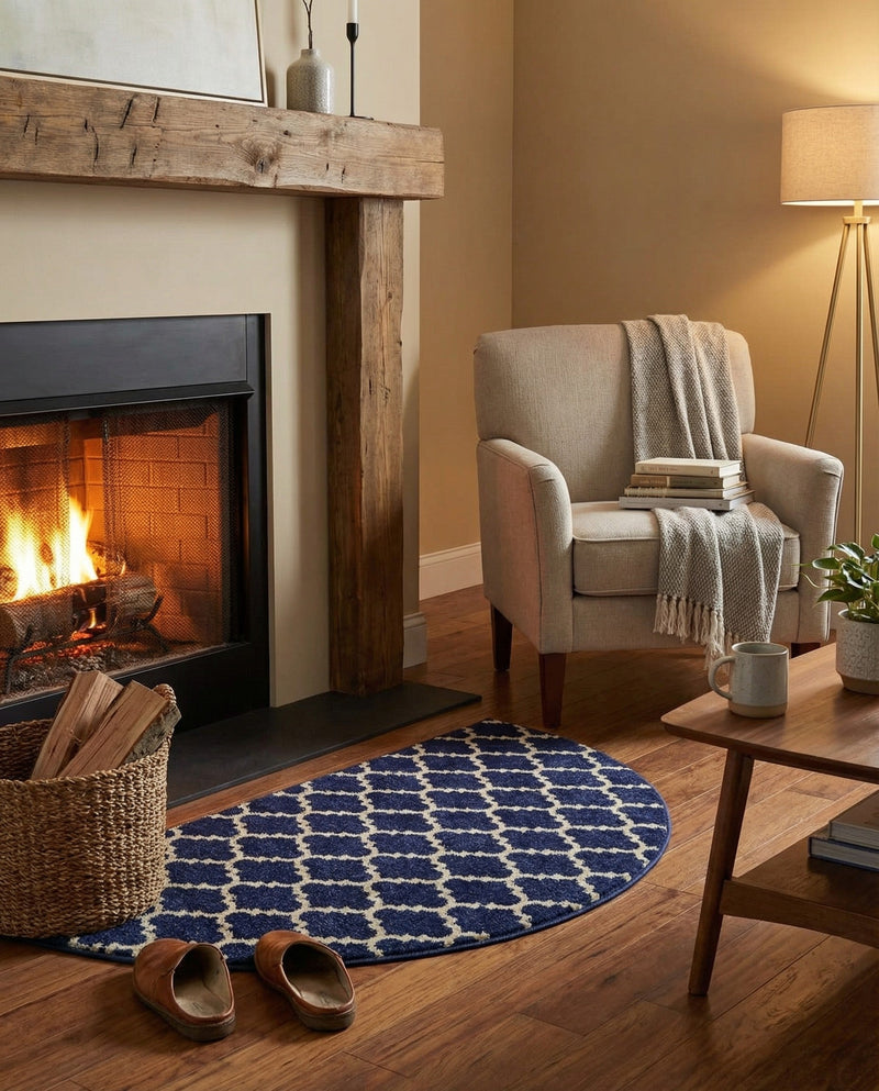 Lattice Gardens Collection Area Rug -  Bloomfield (Dark Blue) Hearth Dark Blue  lifestyle 86