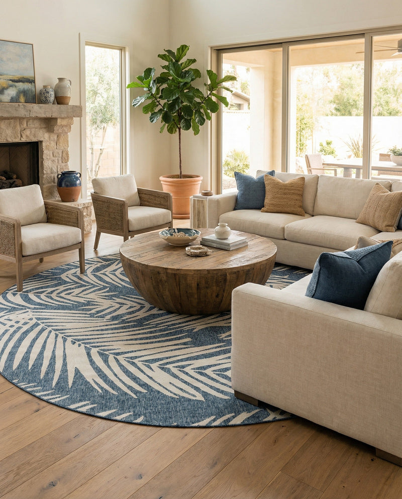Seaside Blooms Collection Area Rug - Verdure (Blue) Round Blue  lifestyle 59