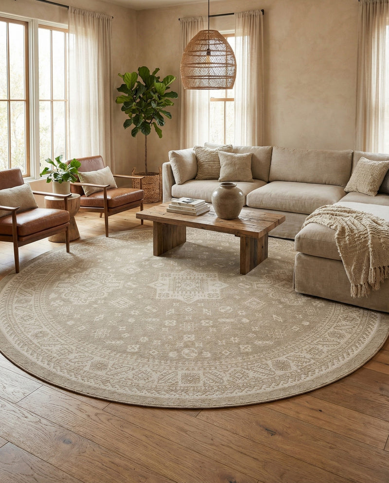 Tribal Terrace Treasures Collection Area Rug -  Incan Isle (Light Gray) Round Light Gray  lifestyle 42