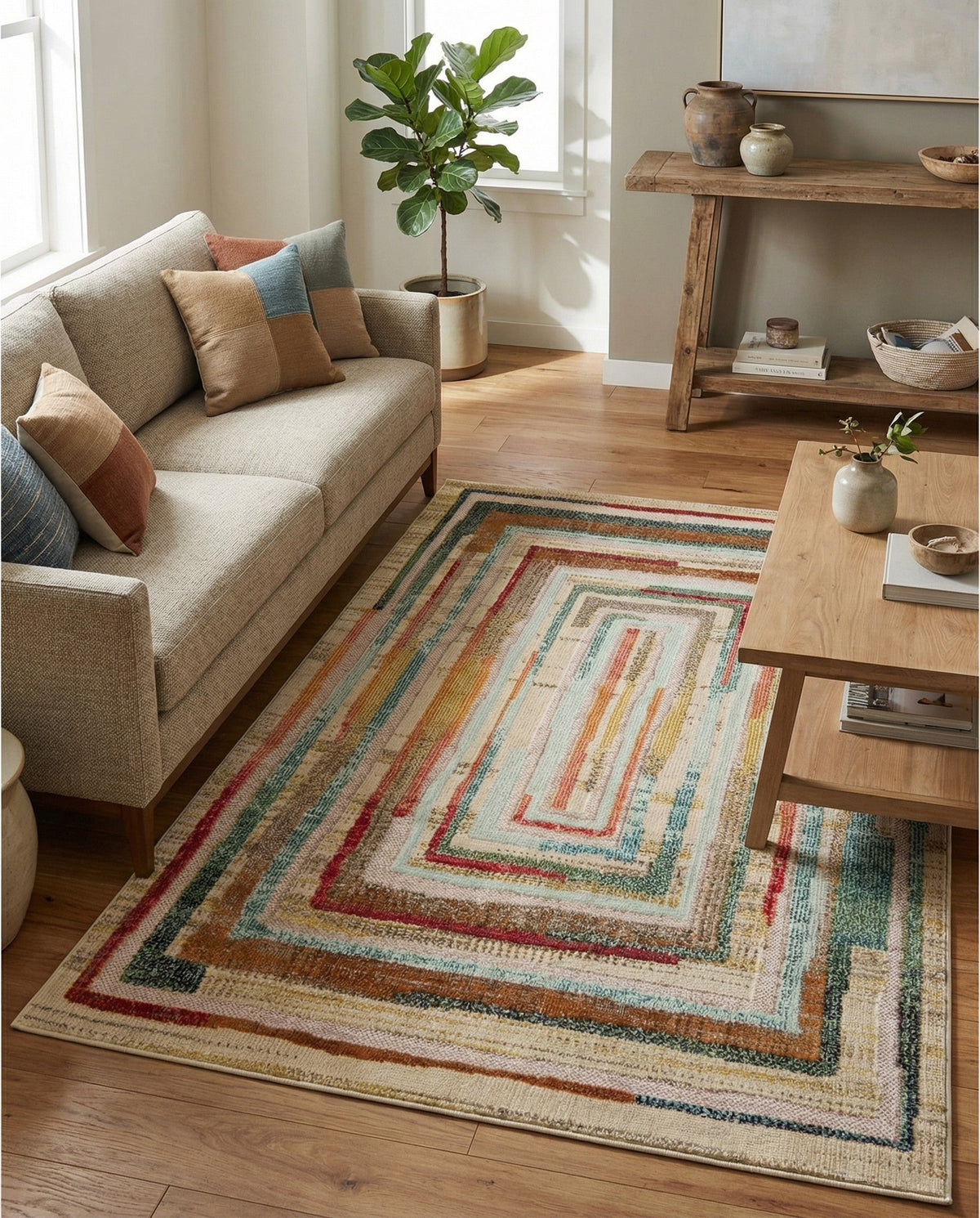 Outdoor Marrakesh Collection Area Rug -  Ouarzazate Rectangle Multi Beige  lifestyle 9