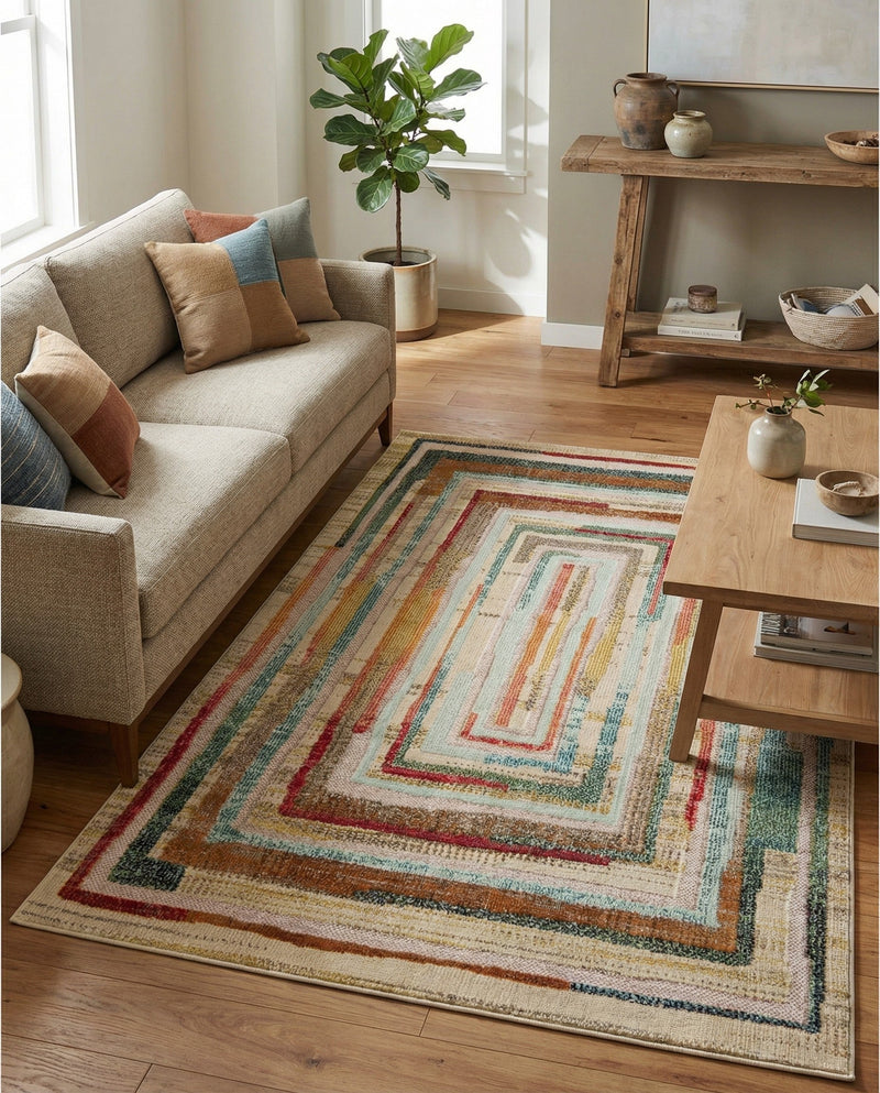 Outdoor Marrakesh Collection Area Rug -  Ouarzazate Rectangle Multi Beige  lifestyle 9