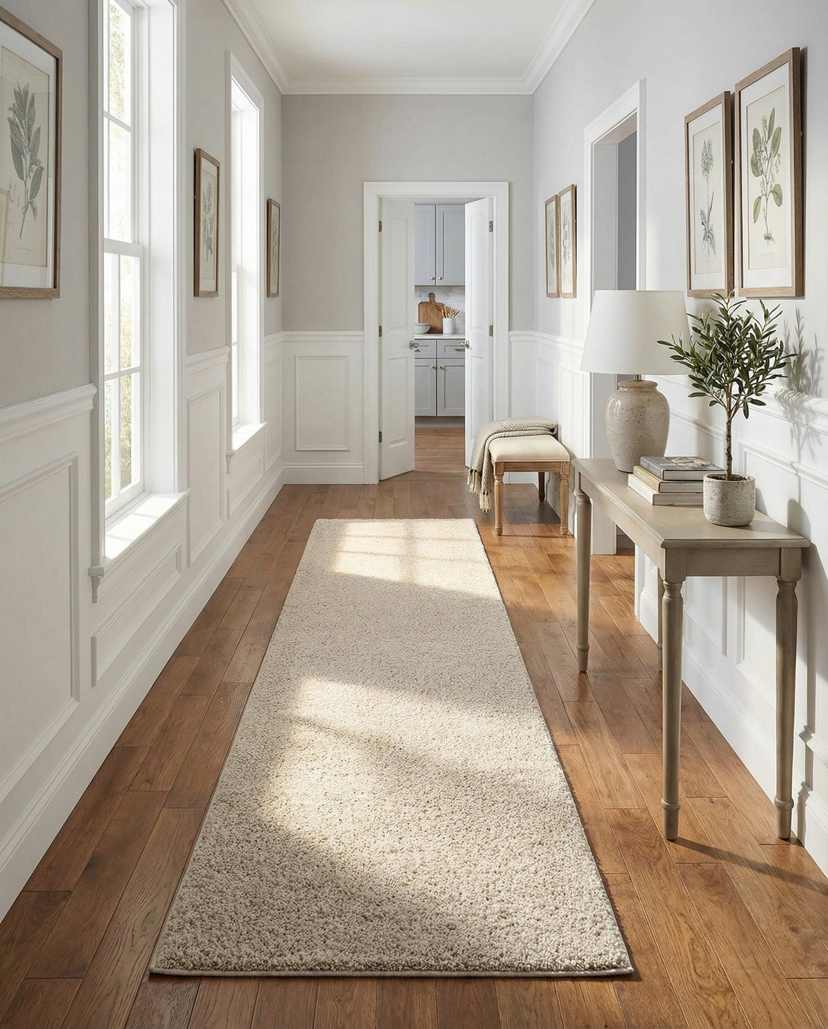Solid Shag Seaside Collection Area Rug - Azure Cove (Ivory) Runner Ivory  lifestyle 94