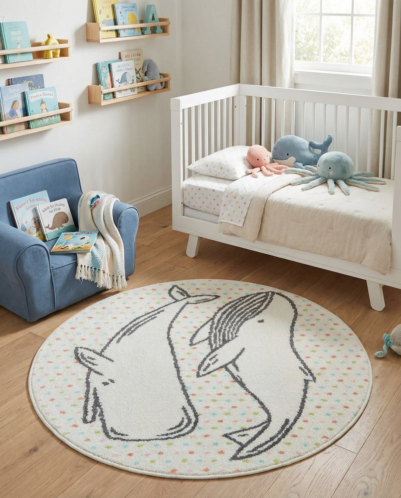 Wonder Tykes Collection Area Rug -  Patchwork Round Gray  lifestyle 5