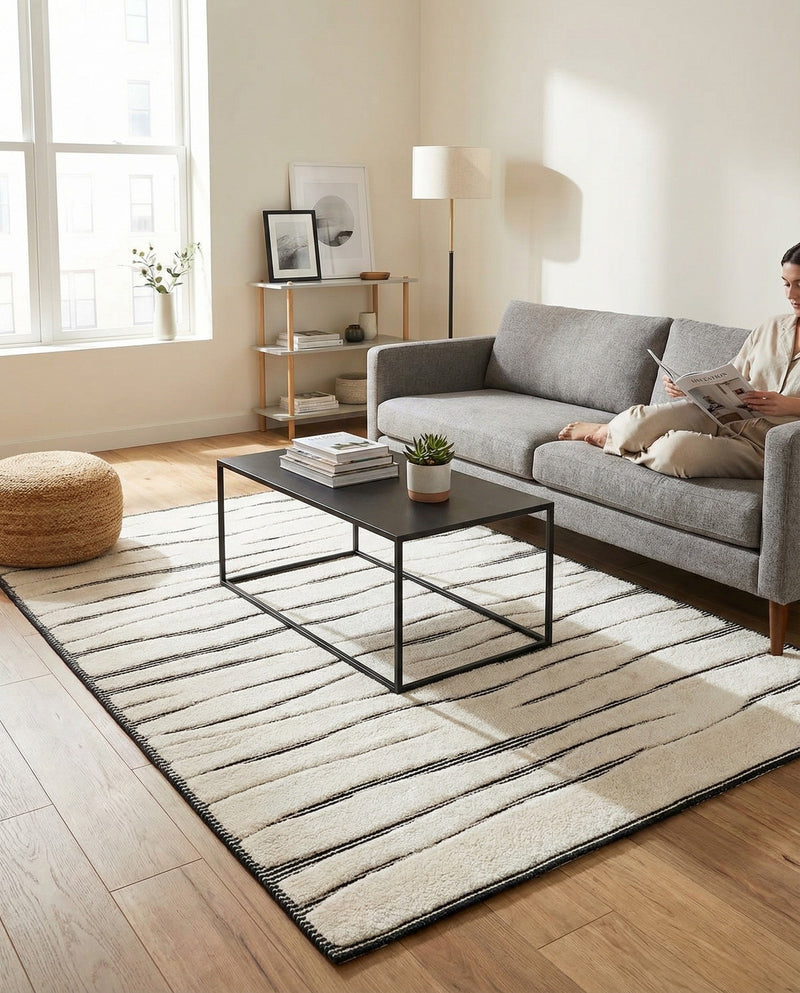 Monochrome Collection Area Rug - Slate Rectangle Ivory White  lifestyle 32