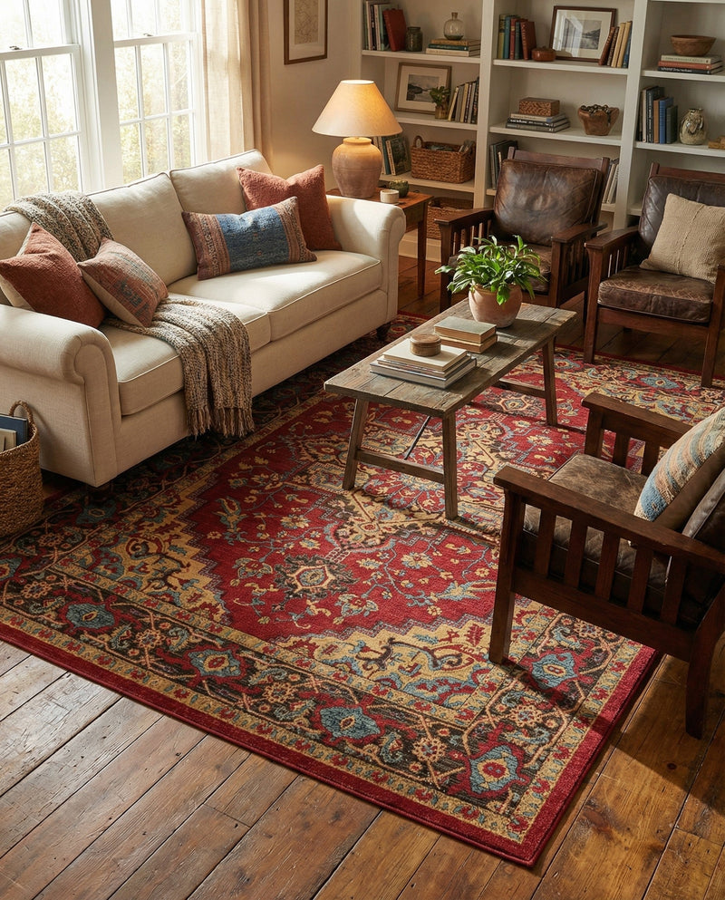 Persian Elegance Collection Area Rug -  Khorasan Rectangle Red  lifestyle 17