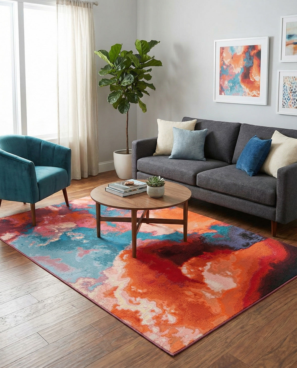 Urban Terrace Collection Area Rug -  Patio Rectangle Gray and Pink  lifestyle 14