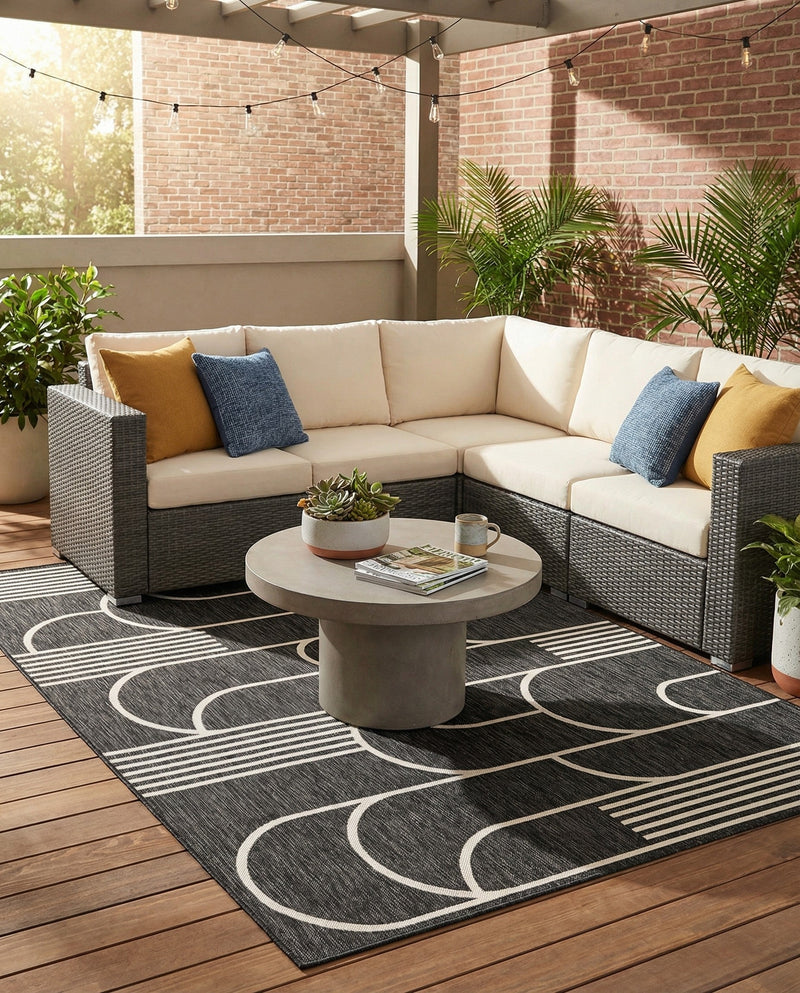 Urban Terrace Collection Area Rug -  Greenwich Rectangle Black and White  lifestyle 22