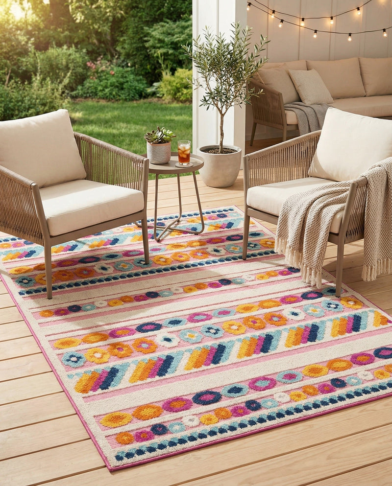 Bahama Breeze Outdoor Collection Area Rug -  Bimini Rectangle Pink  lifestyle 37