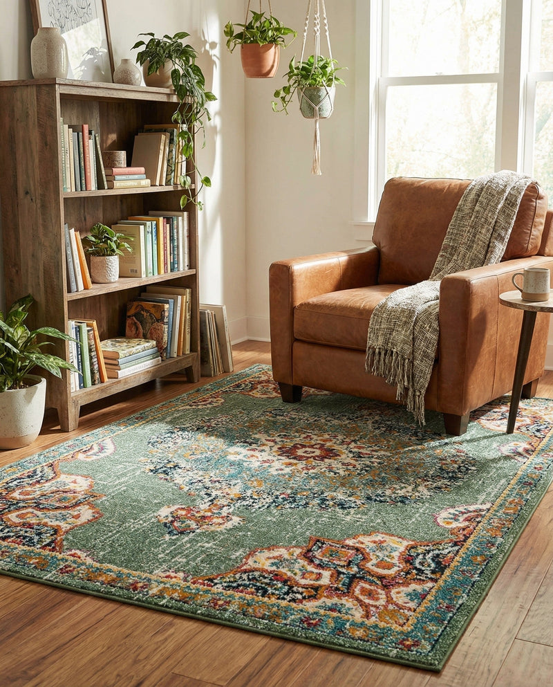 Brighton Terrace Collection Area Rug - Hove (Green) Rectangle Green  lifestyle 18