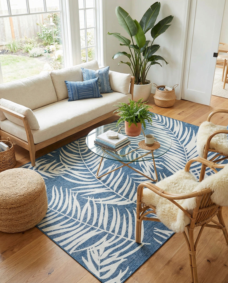 Seaside Blooms Collection Area Rug - Verdure (Blue) Rectangle Blue  lifestyle 17