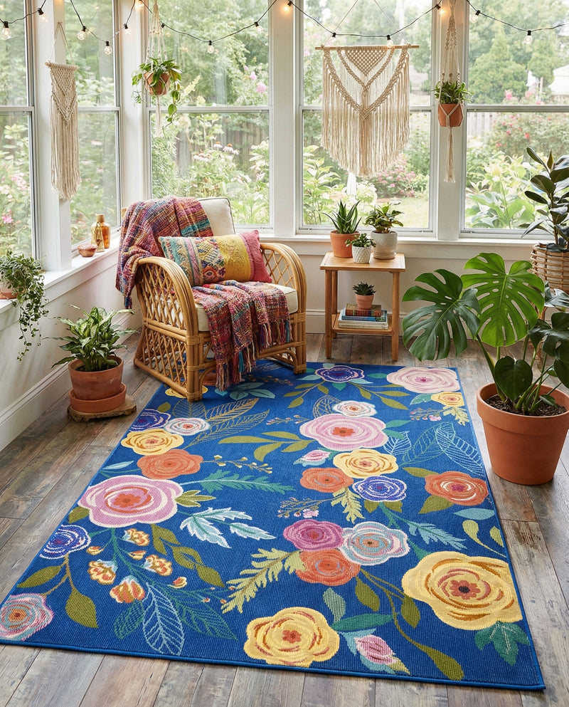 Meadow Breeze Collection Area Rug -  Petal Rectangle Blue  lifestyle 65