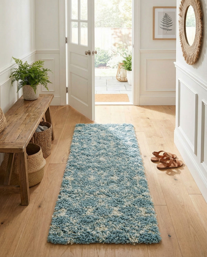 Berber Lattice Shag Collection Area Rug - Atlas (Light Blue) Runner Light Blue  lifestyle 33