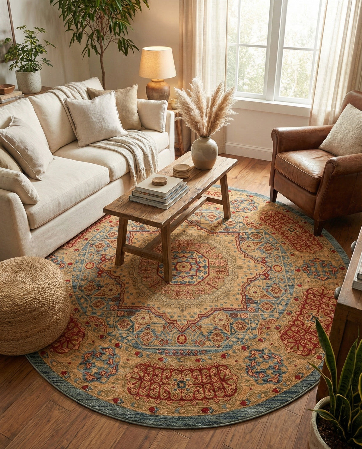 Ottoman Elegance Collection Area Rug -  Ephesus Round Light Blue  lifestyle 164