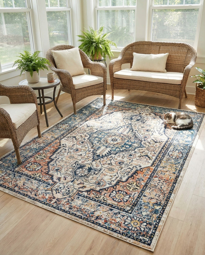 Seville Stripes Collection Area Rug - Cadiz (Blue) Rectangle Blue  lifestyle 5