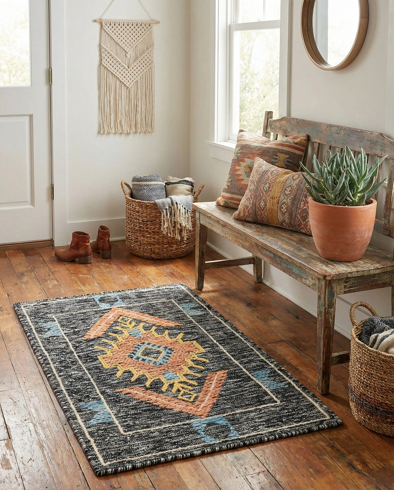 Caspian Wool Collection Area Rug - Ephesus Rectangle Charcoal Gray  lifestyle 10