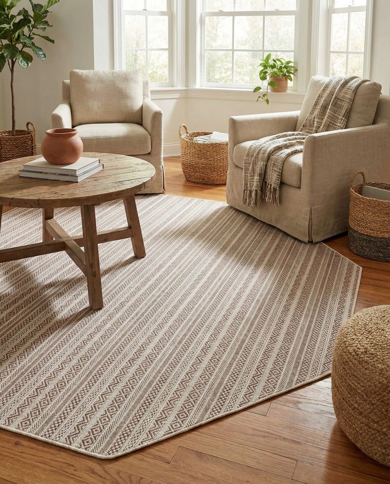 Seaside Stripes Collection Area Rug -  Boardwalk (Red) Octagon Red  lifestyle 36