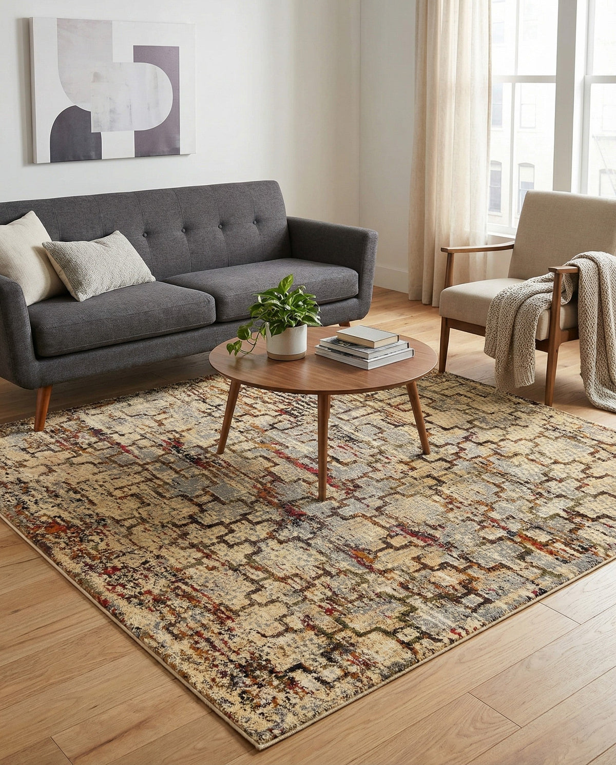 Neptune Elegance Collection Area Rug -  Proteus Square Beige Cream  lifestyle 155