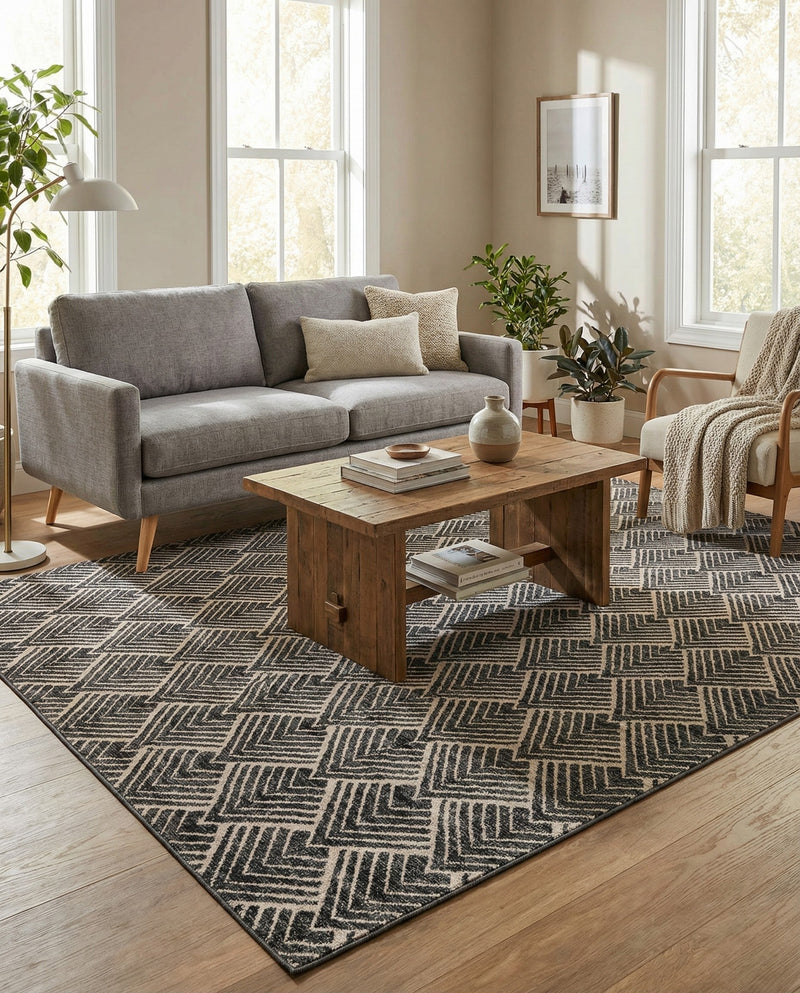 Geo Garden Lattice Collection Area Rug -  Casablanca Rectangle Charcoal Ivory  lifestyle 16