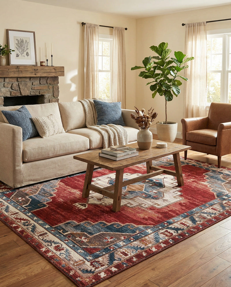 Patio Heritage Collection Area Rug -  Alcove Rectangle Red and Navy Blue  lifestyle 16