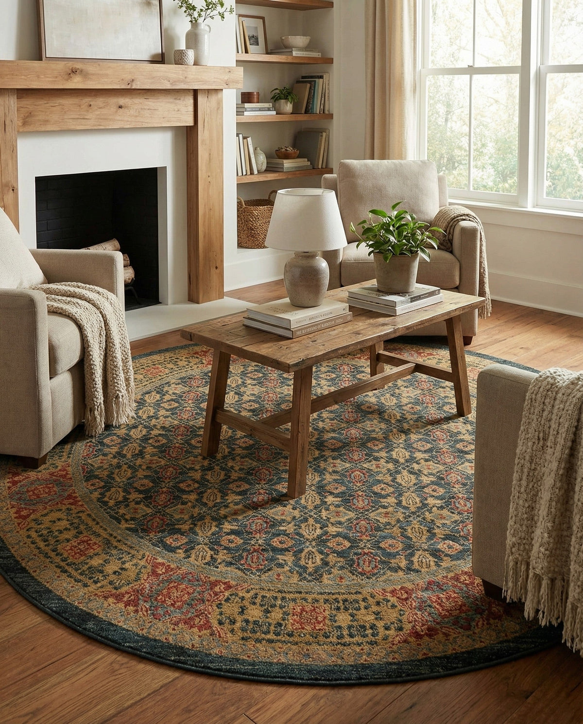 Ottoman Elegance Collection Area Rug -  Pamukkale Round Navy Blue  lifestyle 87