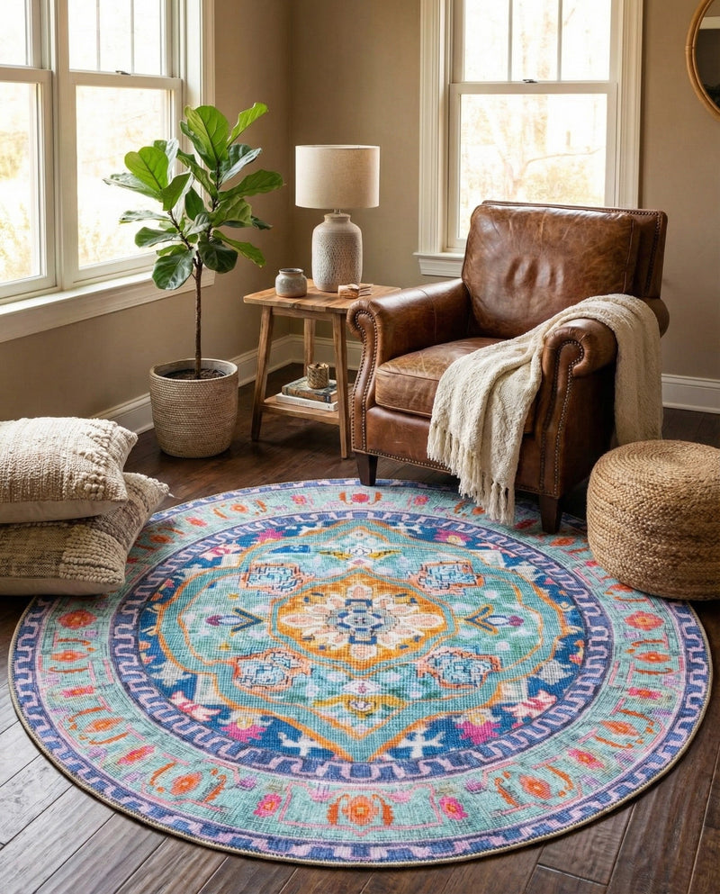 Heritage Elegance Collection Area Rug -  Taj Round Blue  lifestyle 65