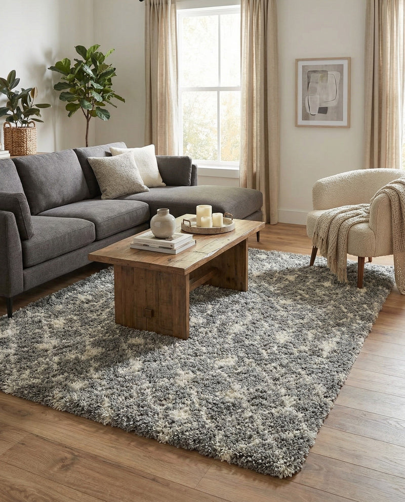 Berber Lattice Shag Collection Area Rug - Atlas (Gray) Rectangle Gray  lifestyle 3