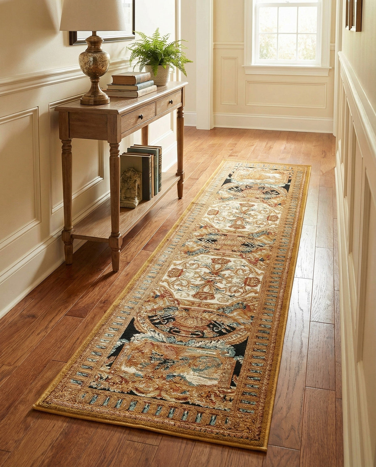 Patio Heritage Collection Area Rug - Veranda Runner Black Gold Brown  lifestyle 99