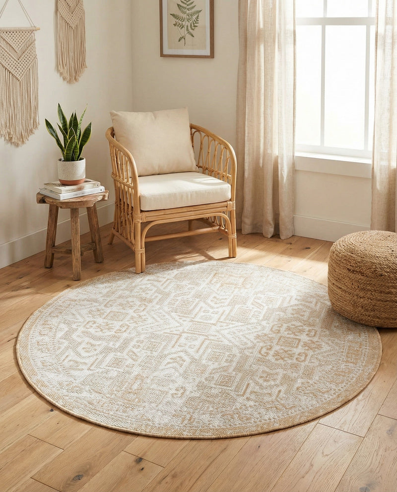 Tribal Terrace Treasures Collection Area Rug - Mayan Marina (Natural) Round Natural  lifestyle 31
