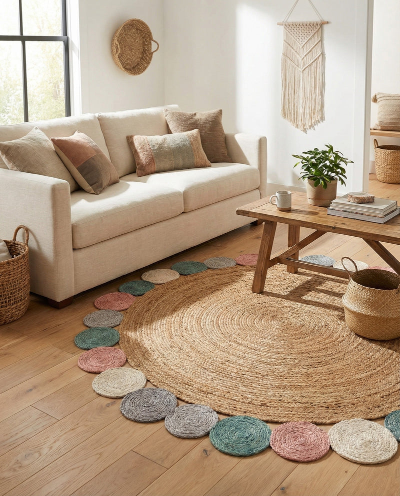Woven Seaside Jute Collection Area Rug - Sienna Round Multi  lifestyle 29