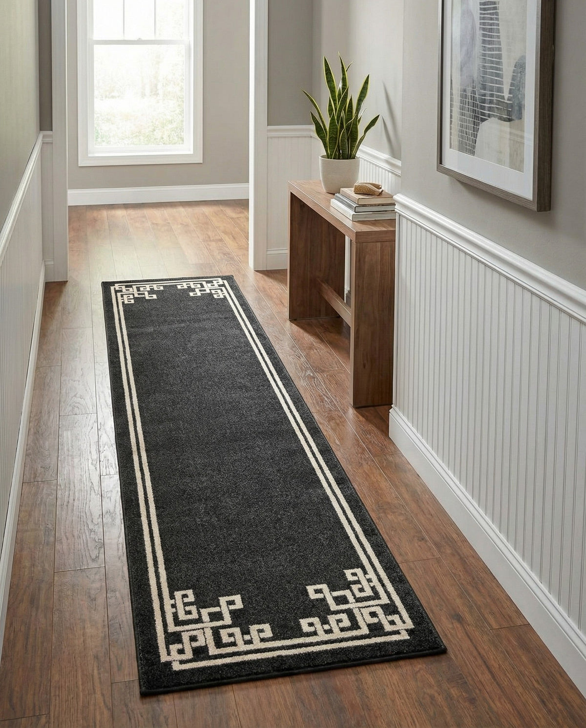 Aegean Labyrinth Collection Area Rug -  Rhodes Runner Black  lifestyle 108
