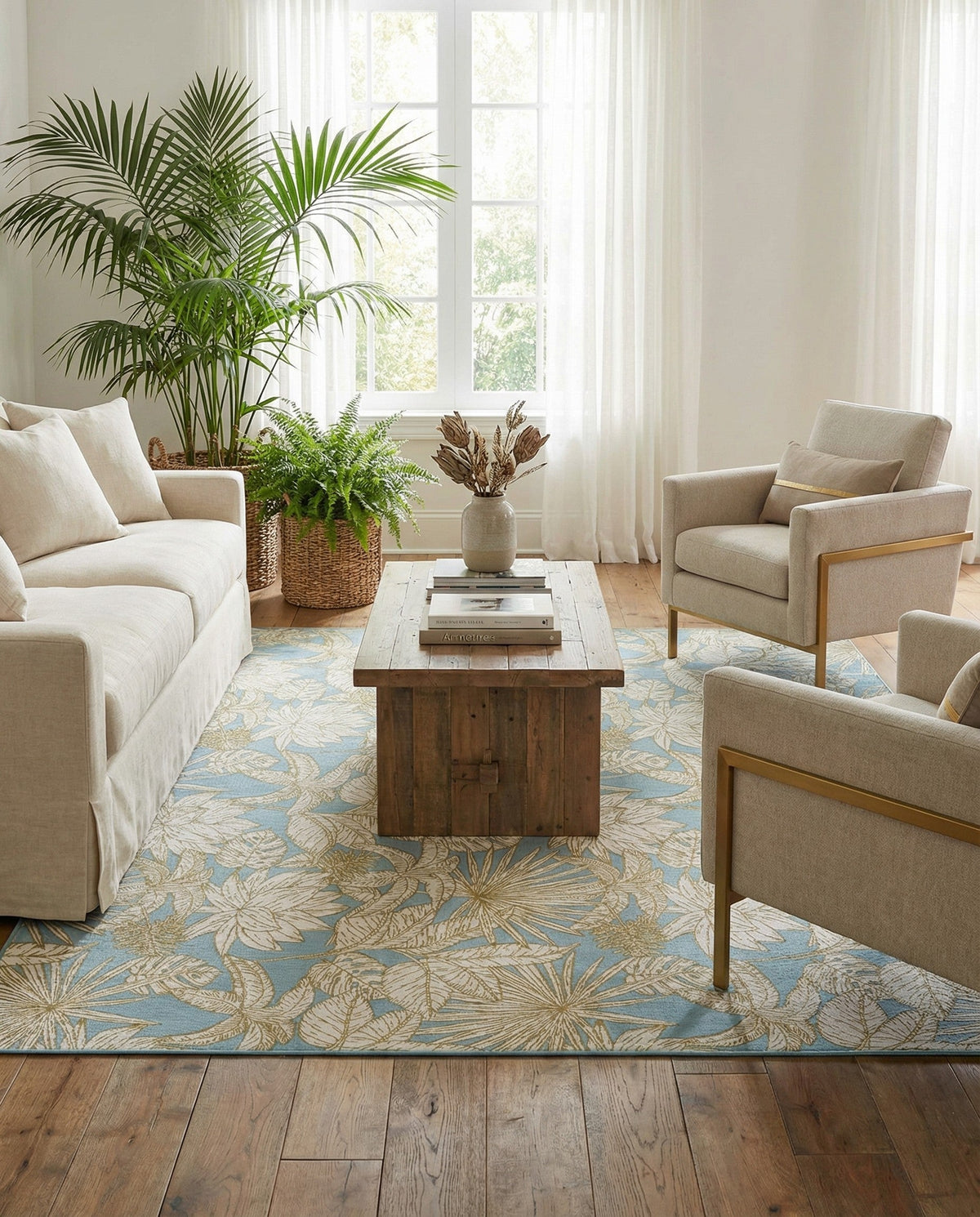 Seaside Blooms Collection Area Rug -  Shalimar Rectangle Soft Blue  lifestyle 24