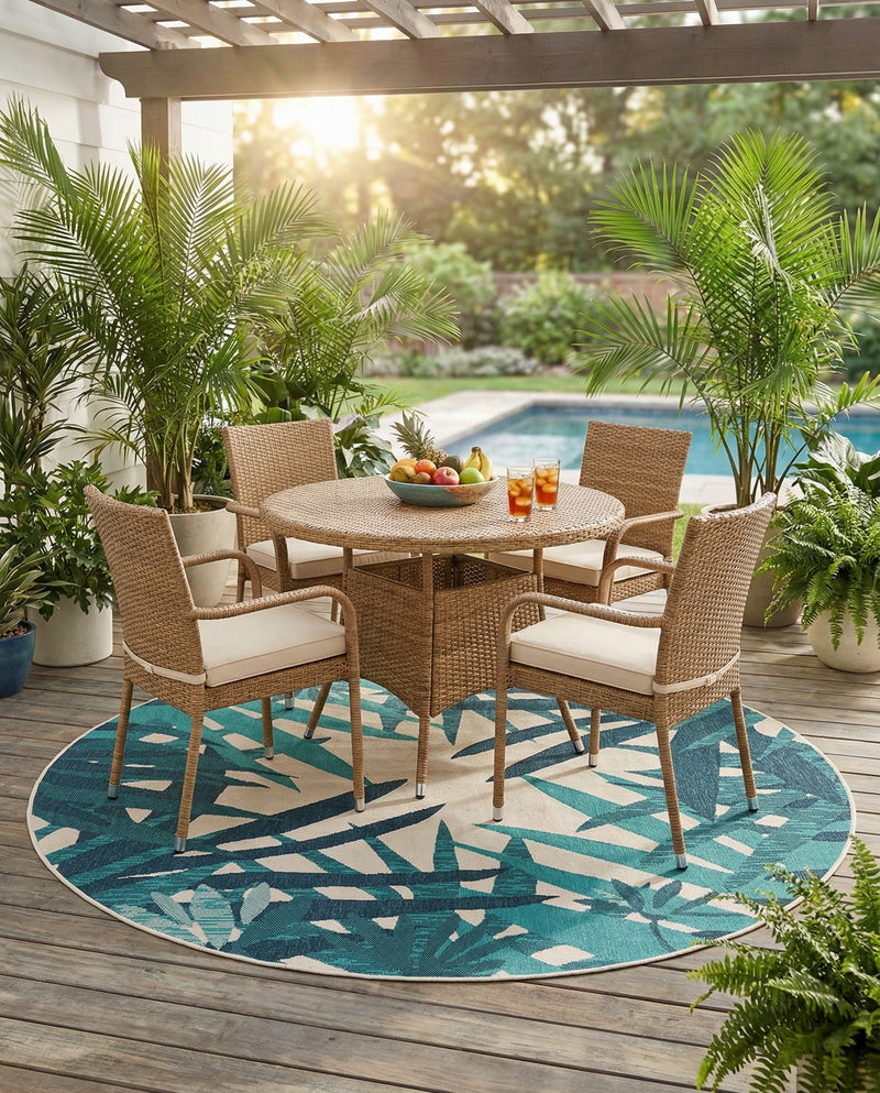 Seaside Blooms Collection Area Rug -  Provence Round Teal blue  lifestyle 22