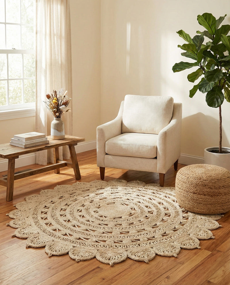 Woven Seaside Jute Collection Area Rug - Coastalhaven (Ivory) Round Ivory  lifestyle 32