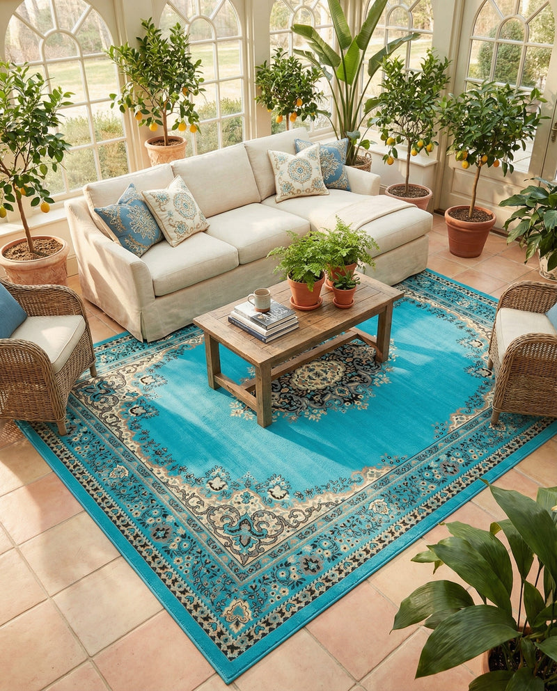 Tabriz Tapestry Collection Area Rug - Azerbaijan (Turquoise) Rectangle Turquoise  lifestyle 11