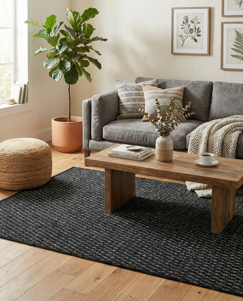 Trellis Wool Collection Area Rug - Cobbles Rectangle Black  lifestyle 42