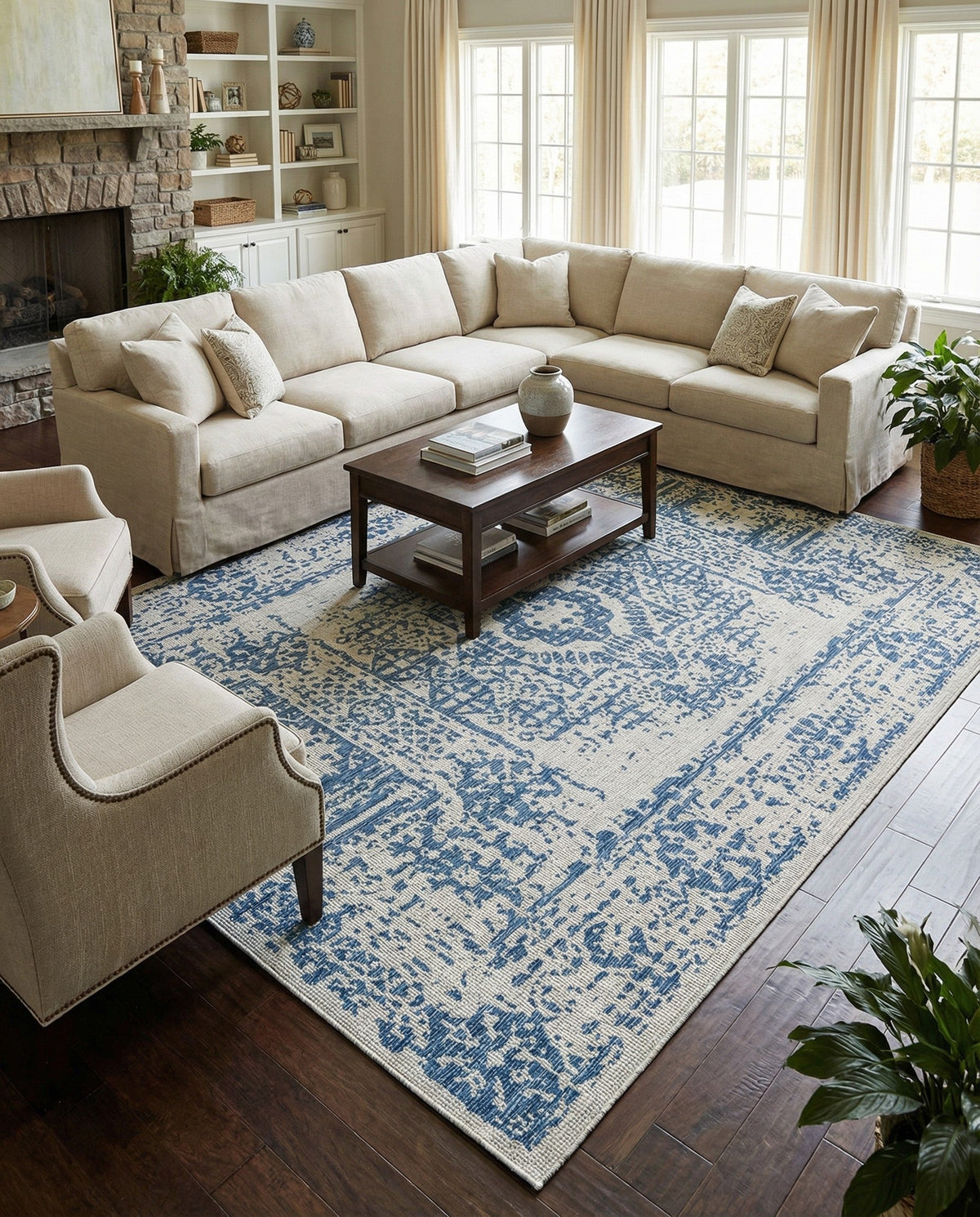 Patio Heritage Collection Area Rug - Savannah (Blue) Rectangle Blue  lifestyle 33